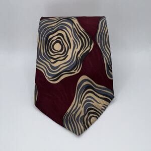 Chez Roffe New York Abstract Swirl Wide Silk Tie Burgundy Beige Blue Retro